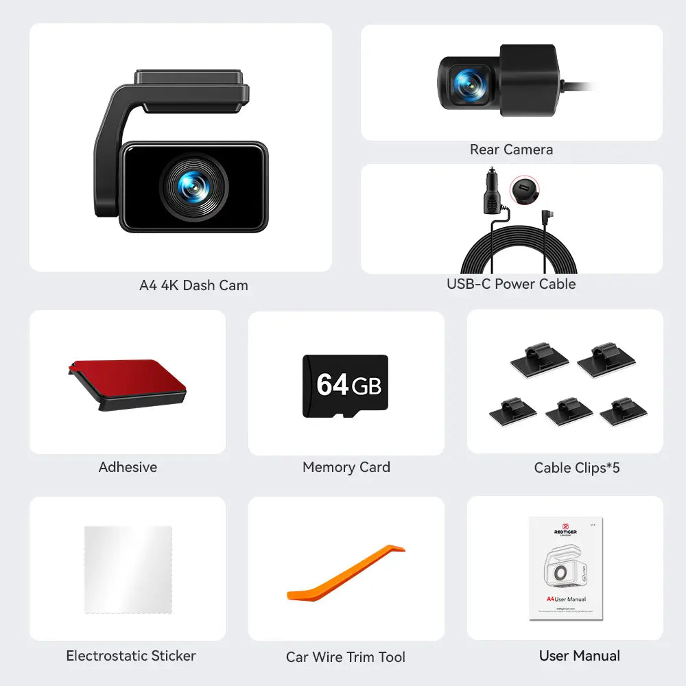 Redtiger A4 4K+1080P 5.8GHz WIFI Voice Control Dash Cam