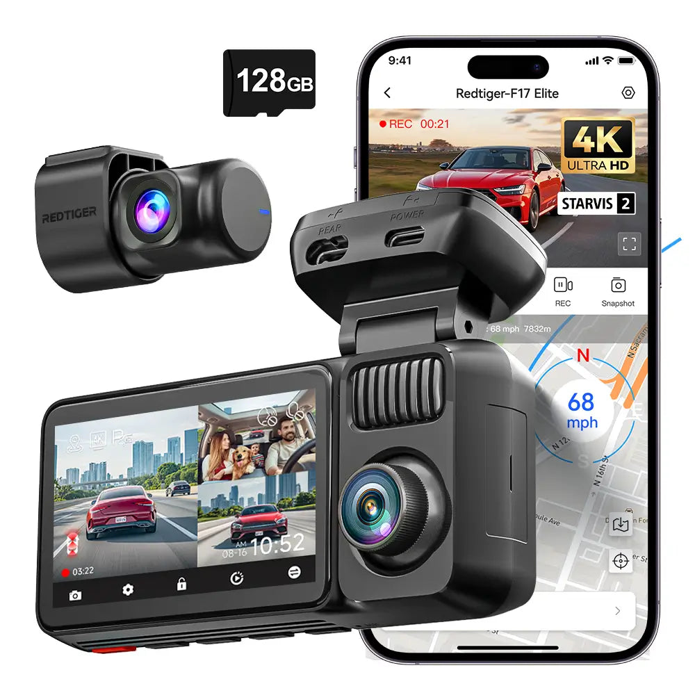 Redtiger F17 Elite 3-Channel 4K+2.5K+1080P 24/7 Ultra-Color Wifi6 Dash Cam F17 Elite
