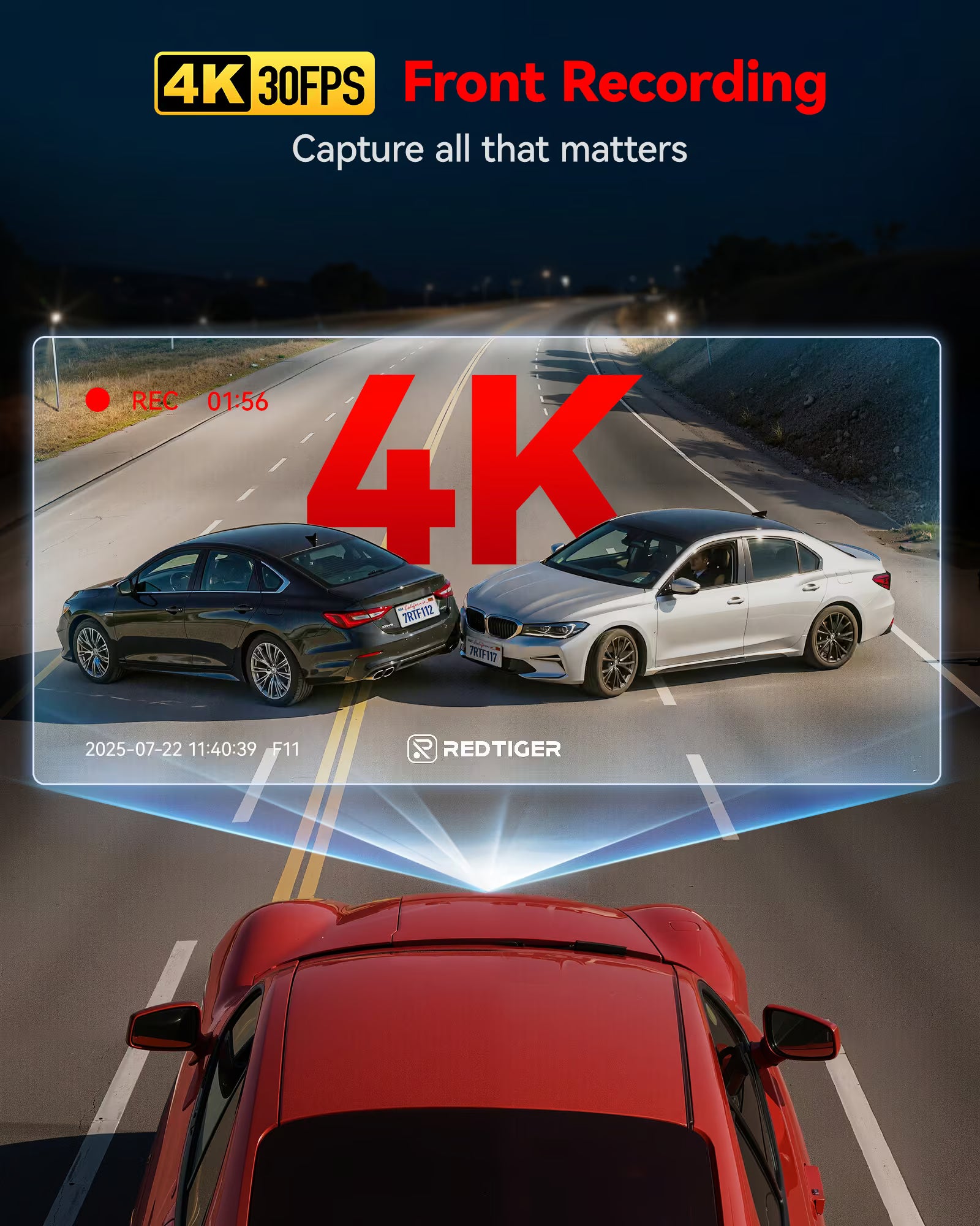 Redtiger F11 4K UHD Front WiFi Parking Monitoring Dash Cam