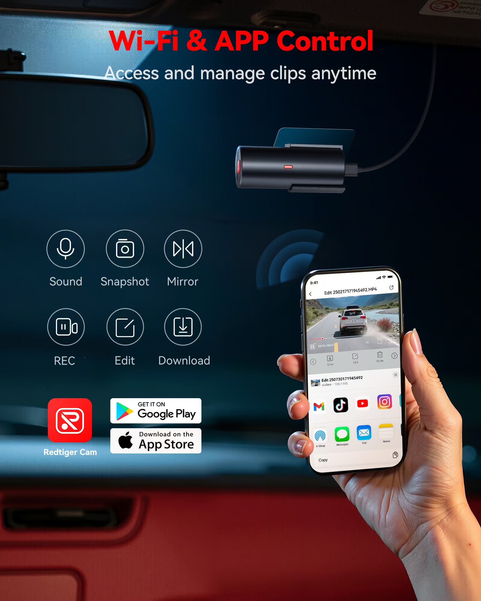 Redtiger F11 4K UHD Front WiFi Parking Monitoring Dash Cam