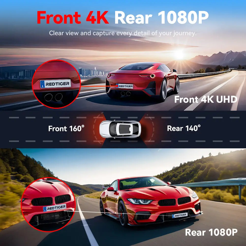 Redtiger A4 4K+1080P 5.8GHz WIFI Voice Control Dash Cam A4
