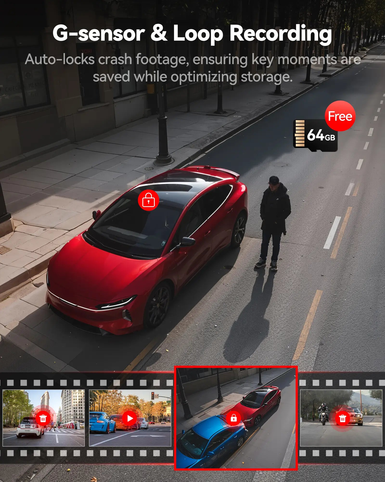 Redtiger A6 2.5k+1080P+1080P 3-Channel 5.8GHz Wifi Dash Cam A6