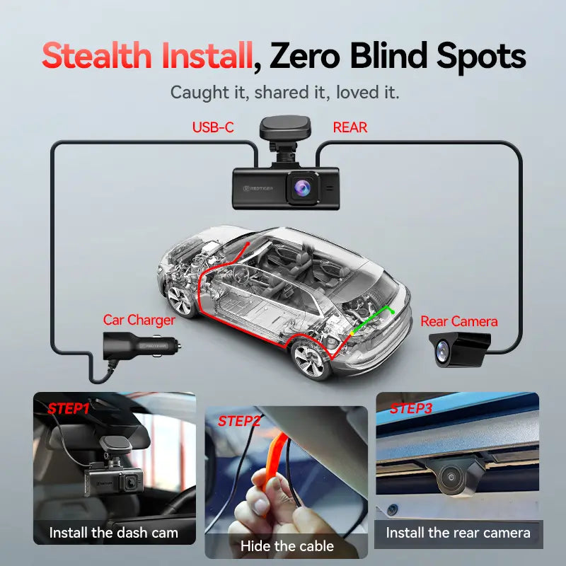 REDTIGER F7N Elite STARVIS 2 4K HDR Front and 1080p Rear Dash Cam