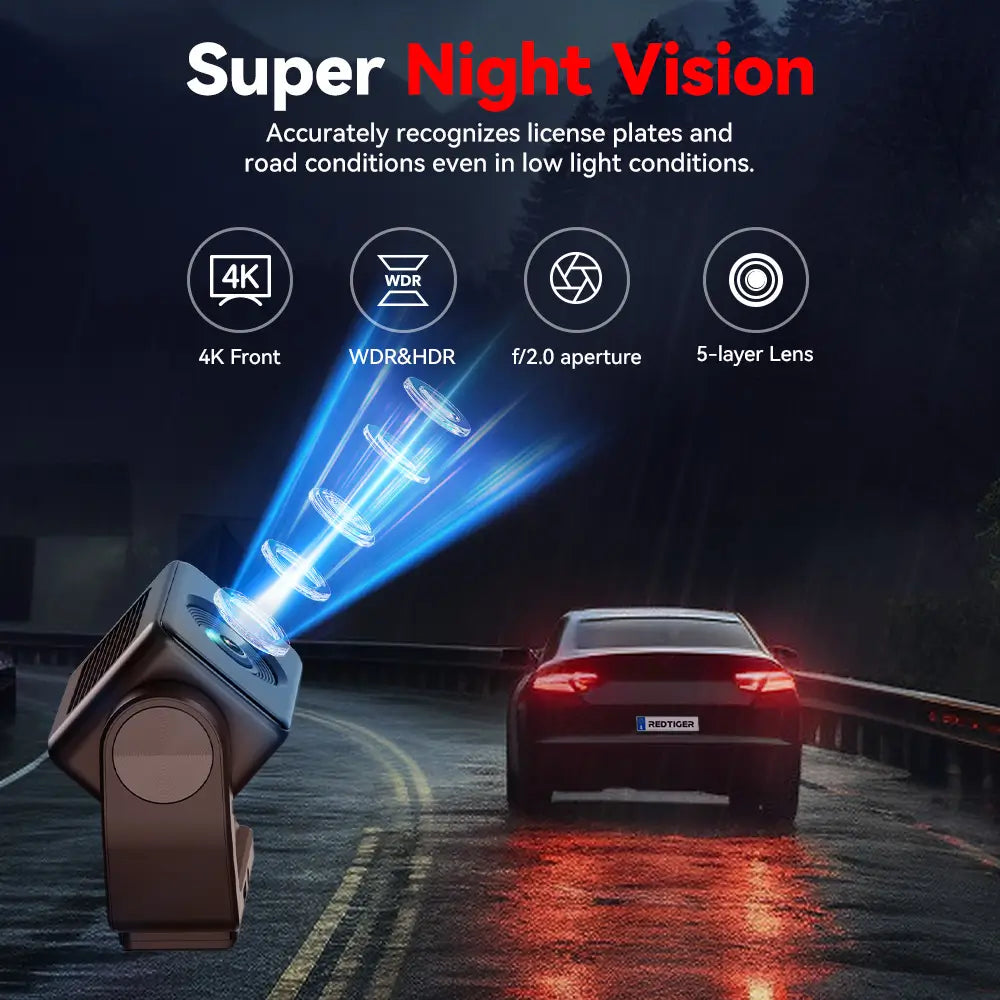 Redtiger A4 4K+1080P 5.8GHz WIFI Voice Control Dash Cam