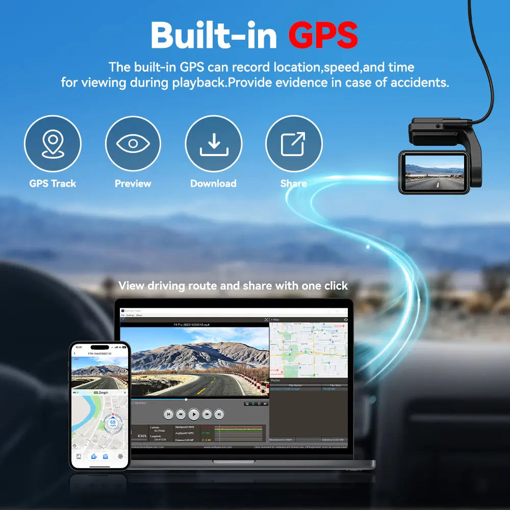 Redtiger A4 4K+1080P 5.8GHz WIFI Voice Control Dash Cam