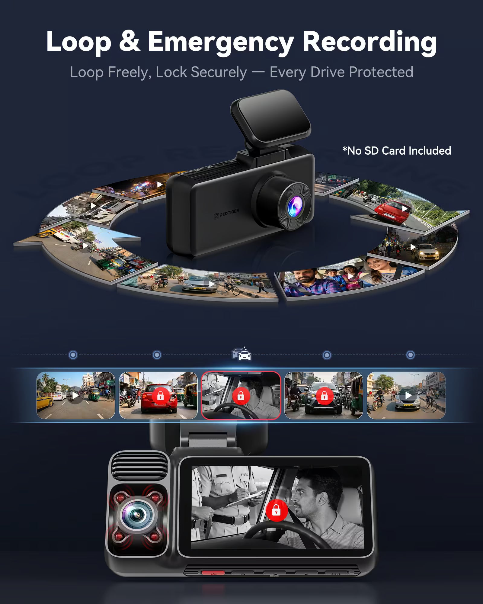 Redtiger F17 4K 3-Channel 5G Wifi Dash Cam F17