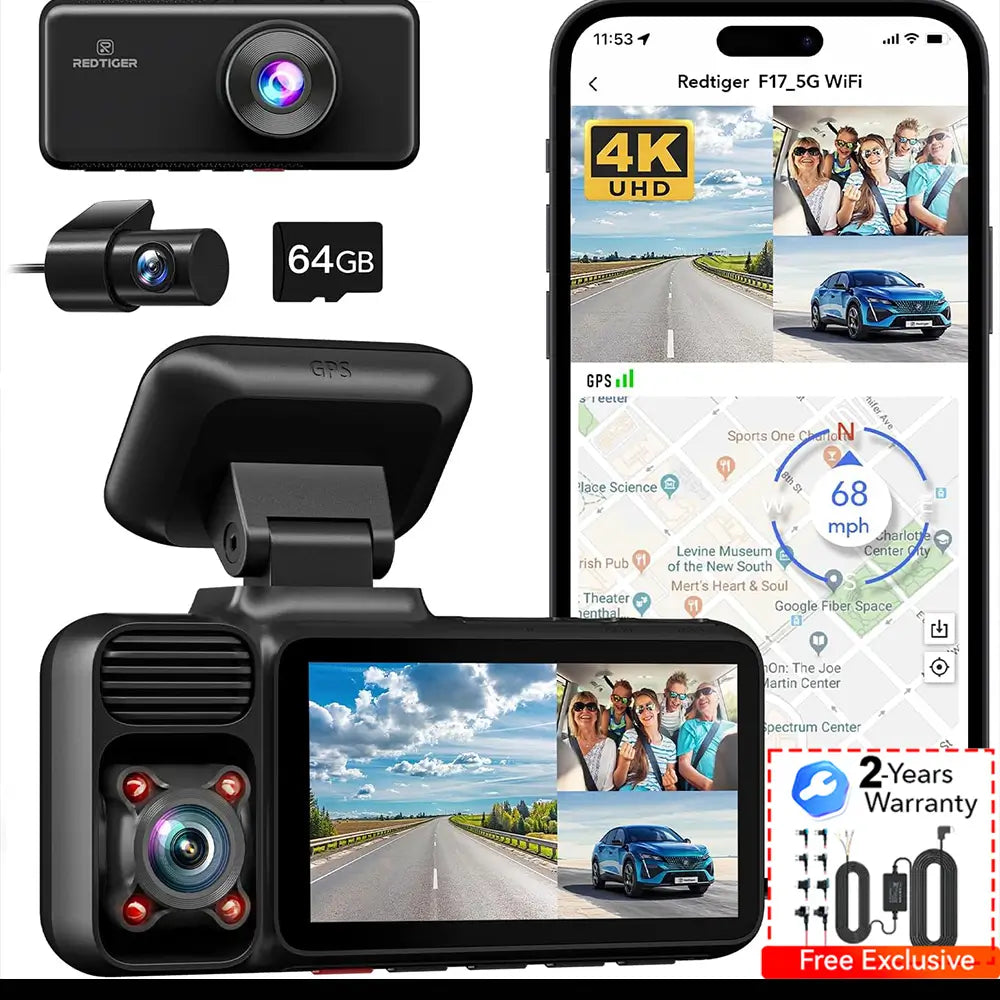 Redtiger F17 4K 3-Channel 5G Wifi Dash Cam F17