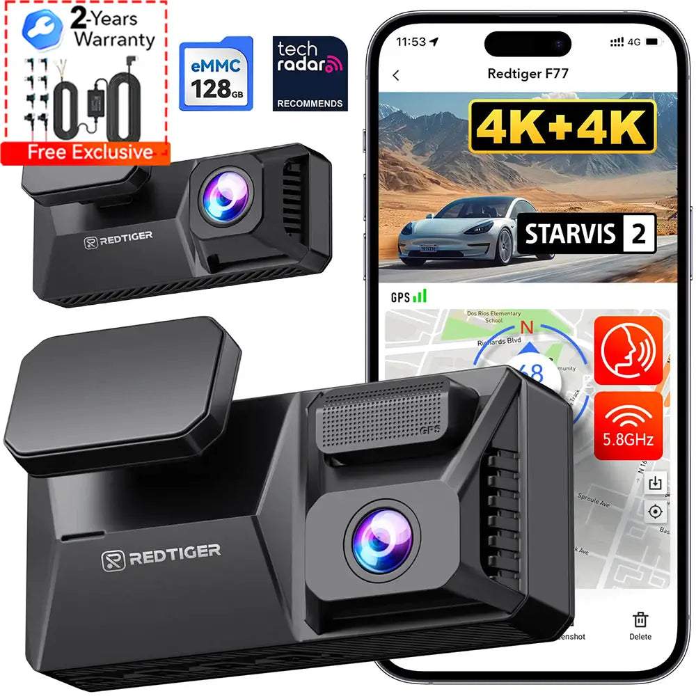 F77 STARVIS 2 4K+4K Dual IMX678 Voice Control 5.8GHz WIFI Dash Cam F77