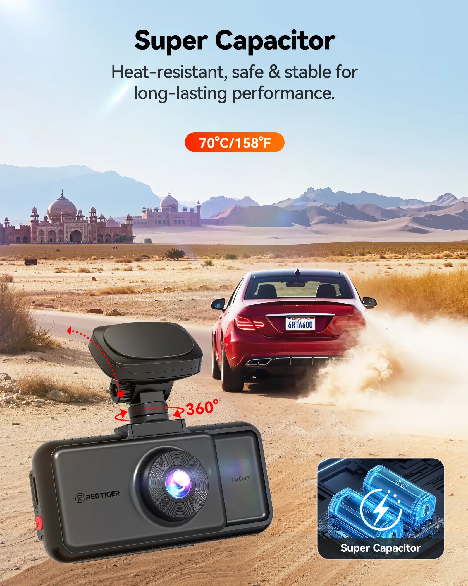 Redtiger A6 2.5k+1080P+1080P 3-Channel 5.8GHz Wifi Dash Cam