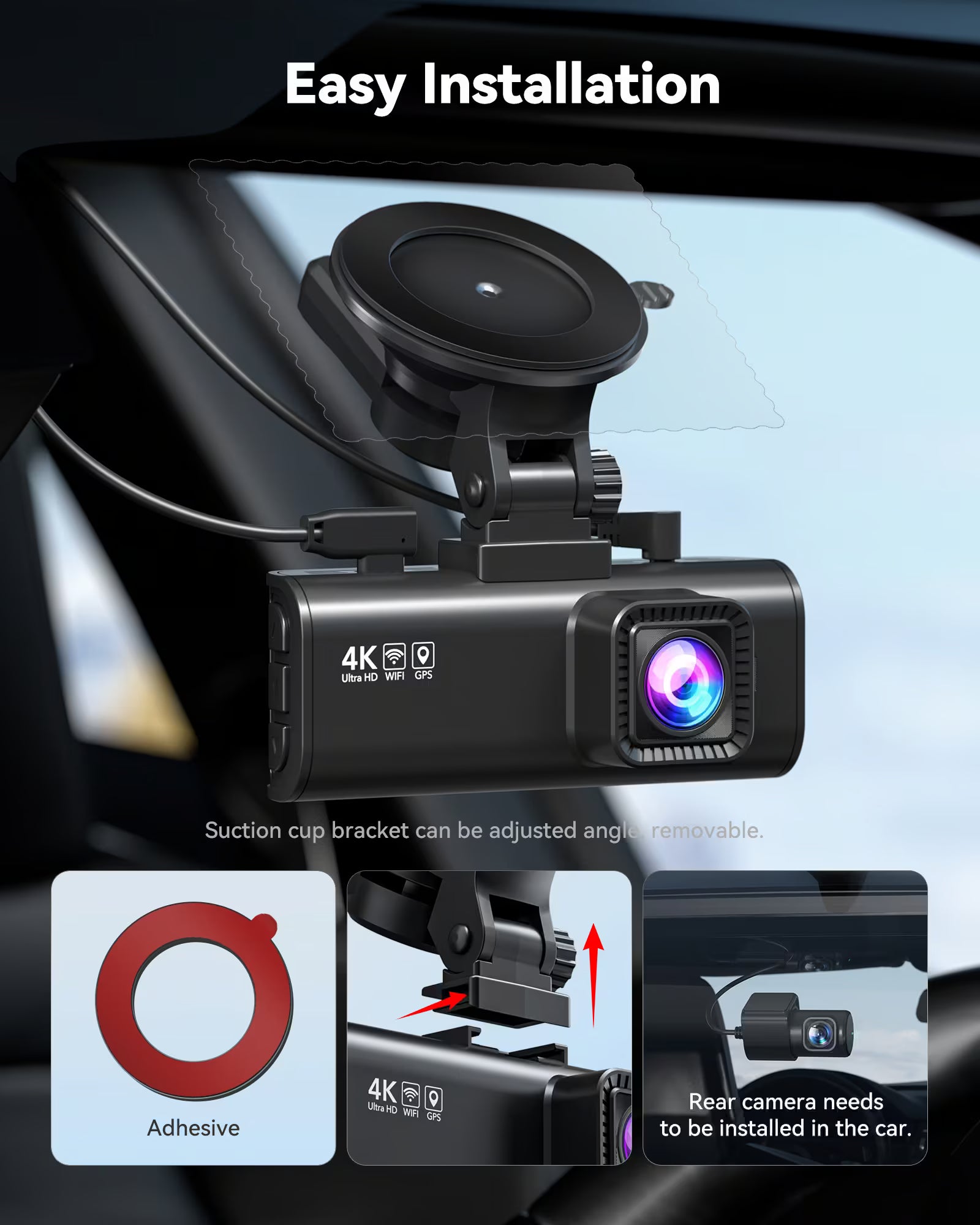 Redtiger F7NP  4K Front + 1080P Rear Dash Cam, STARVIS 2 Sensor, 5.8GHz WiFi 6 (Up to 20MB/s) GPS, WDR & HDR Night View, 170° Wide Angle, Heat-Resistant, Parking Mode, 128GB Card Included