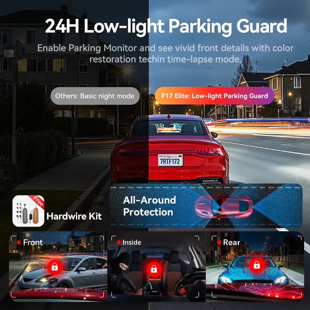 Redtiger F17 Elite 3-Channel 4K+2.5K+1080P 24/7 Ultra-Color Wifi6 Dash Cam