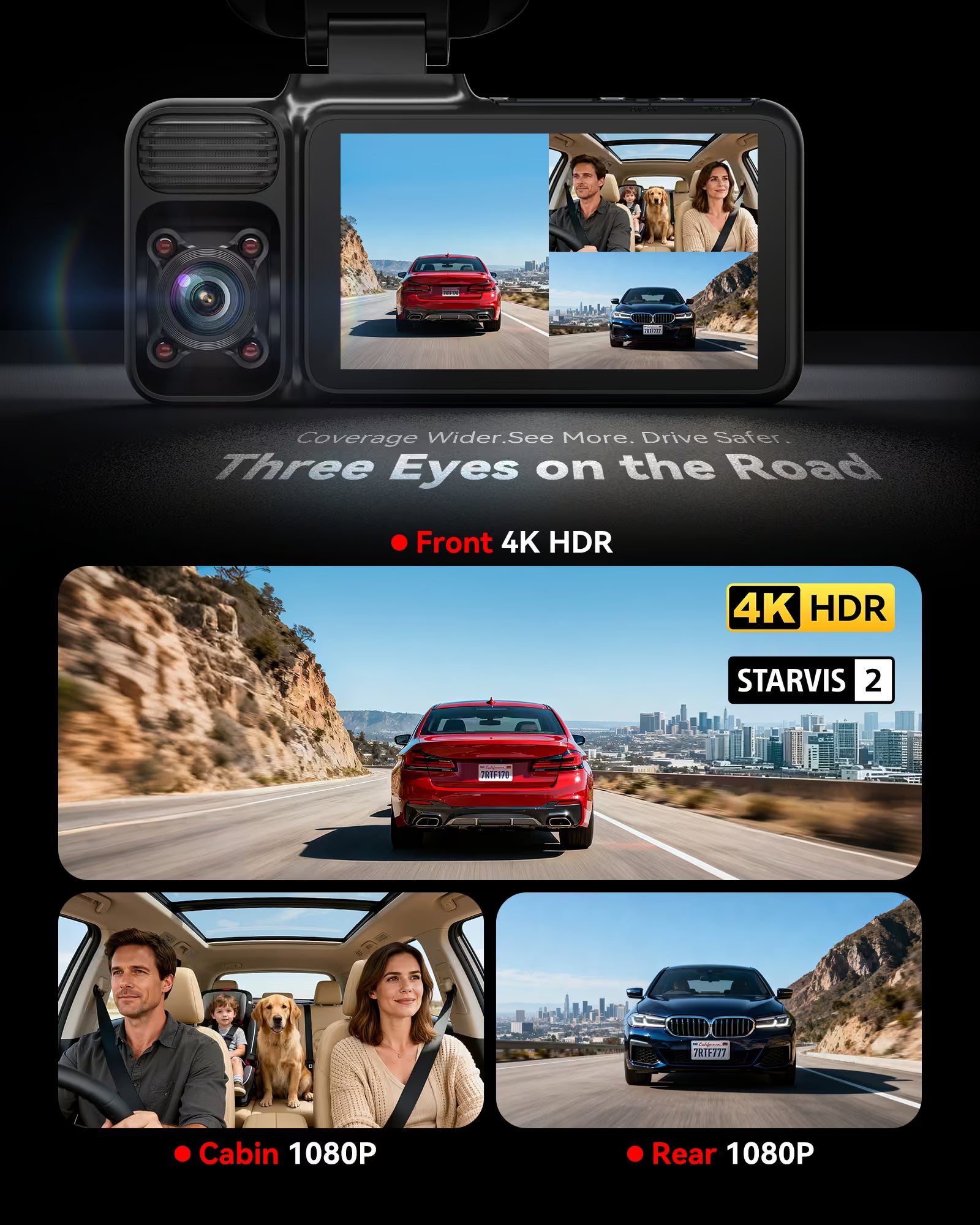 Redtiger F17 4K 3-Channel 5G Wifi Dash Cam F17