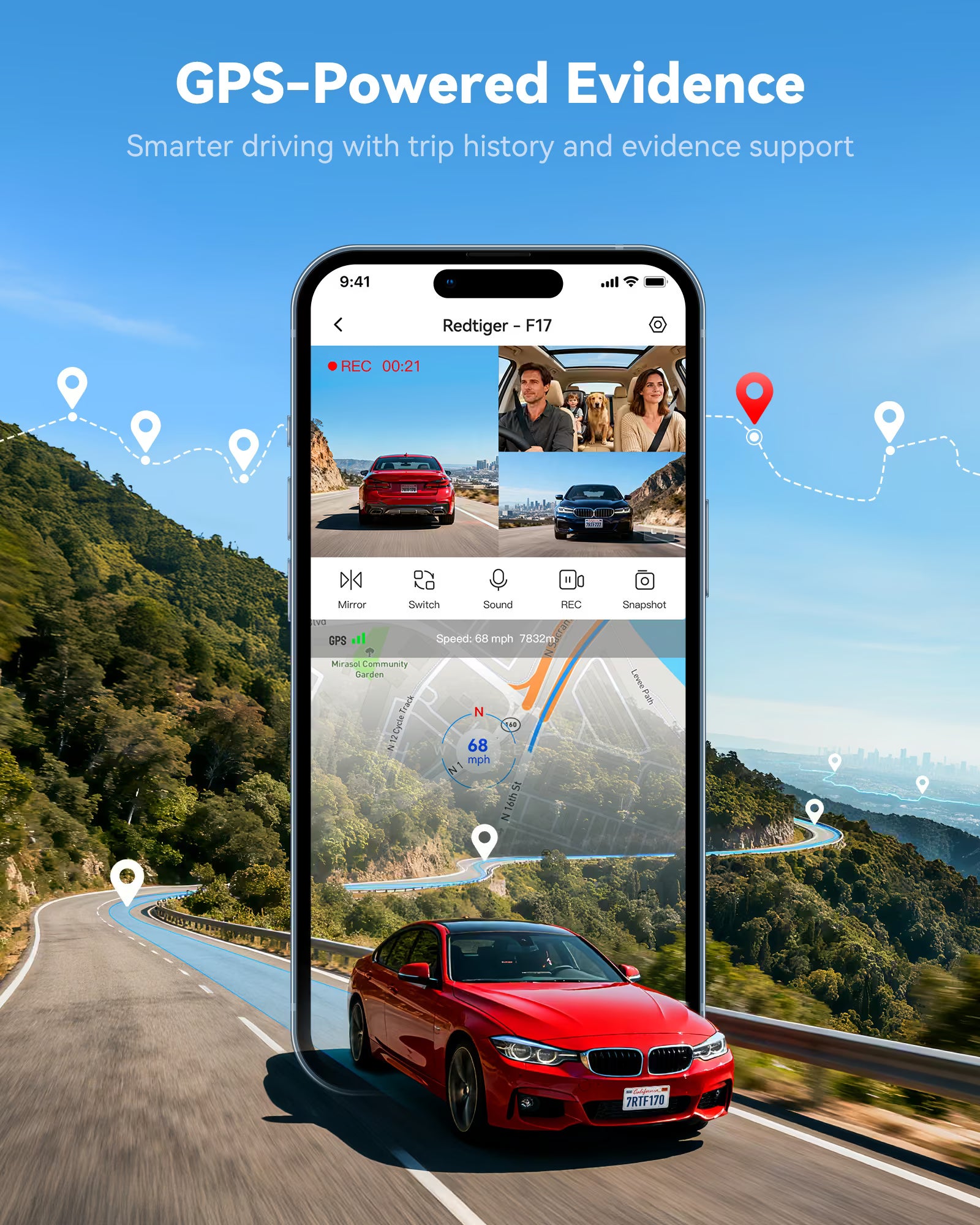 Redtiger F17 4K 3-Channel 5G Wifi Dash Cam F17