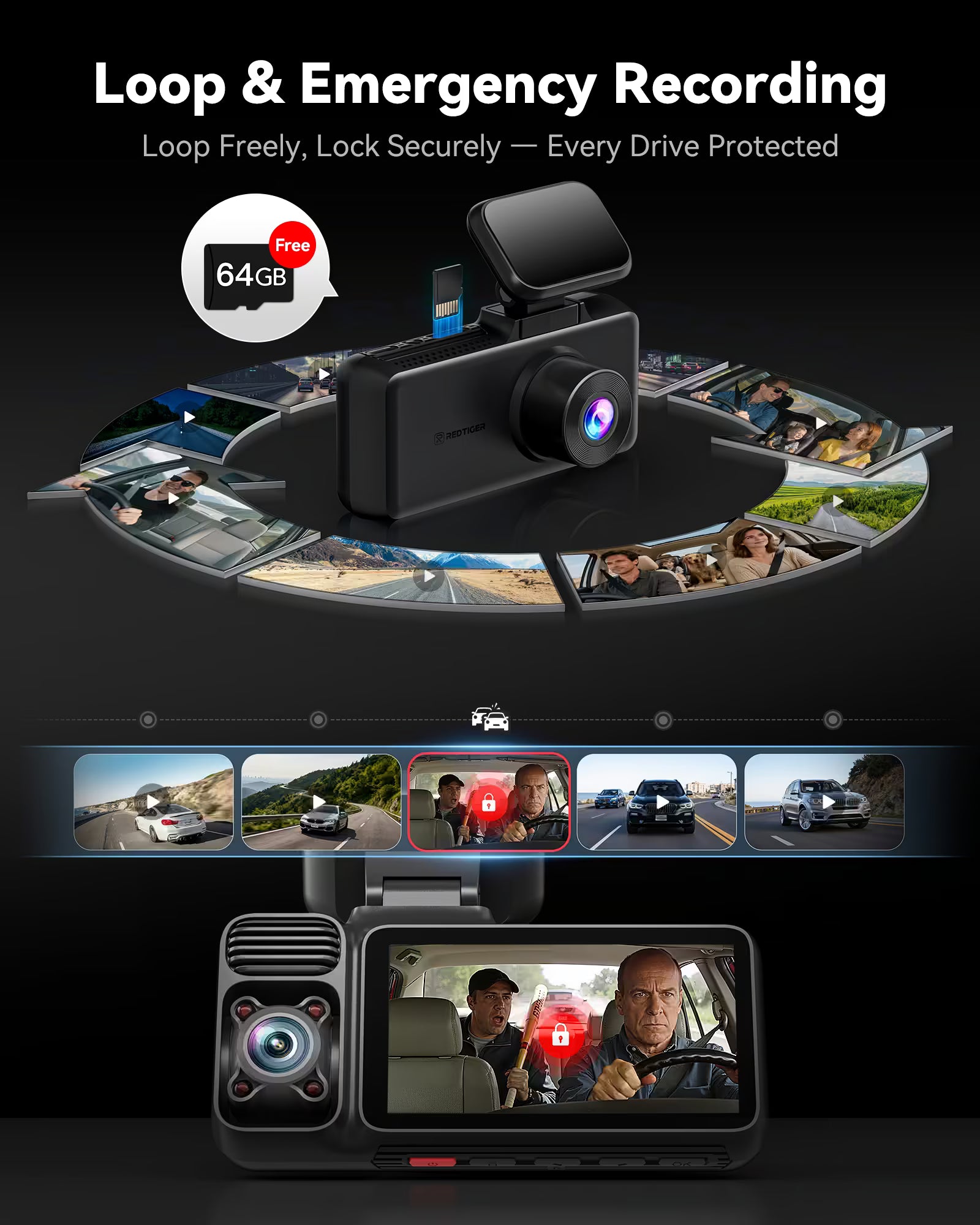 Redtiger F17 4K 3-Channel 5G Wifi Dash Cam F17