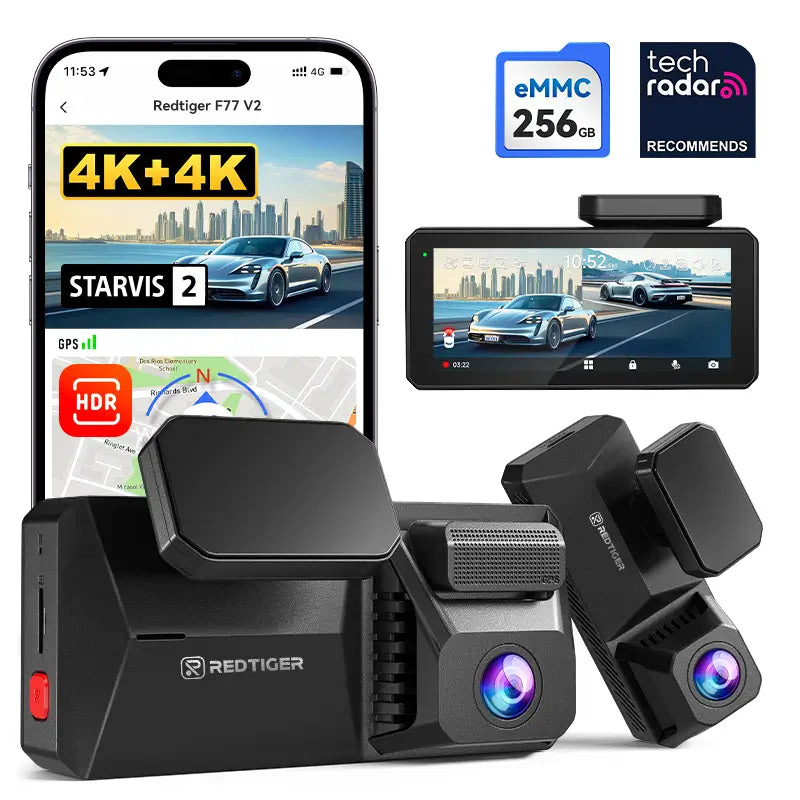 F77 STARVIS 2 4K+4K Dual IMX678 Voice Control 5.8GHz WIFI Dash Cam