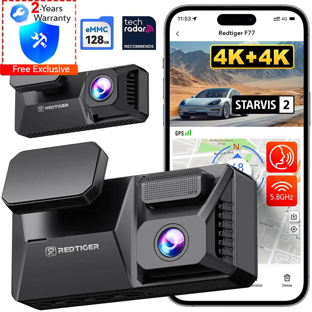 F77 STARVIS 2 4K+4K Dual IMX678 Voice Control 5.8GHz WIFI Dash Cam F77