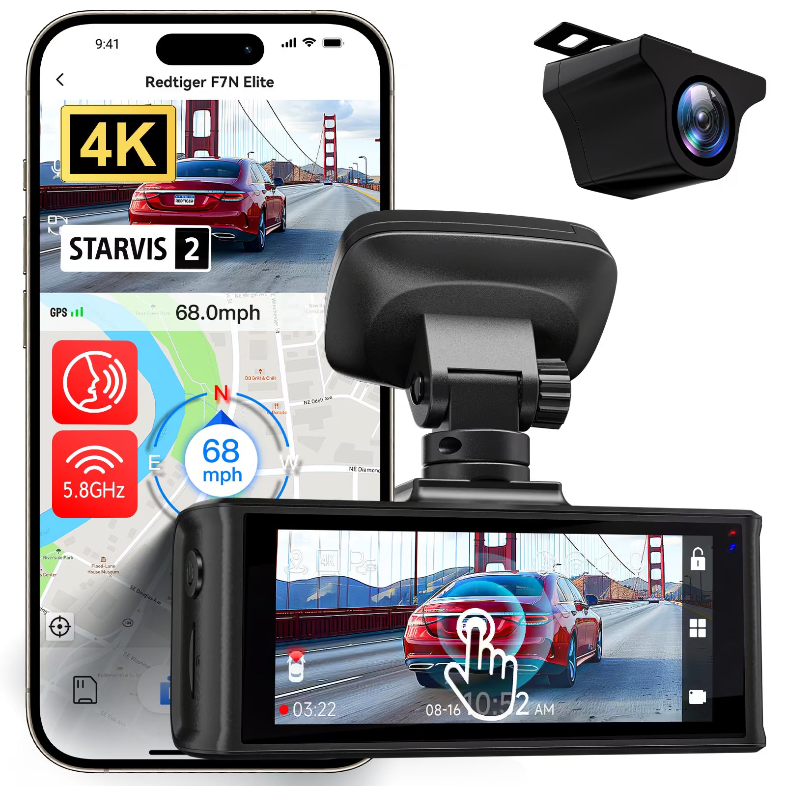 REDTIGER F7N Elite STARVIS 2 4K HDR Front and 1080p Rear Dash Cam F7N Elite
