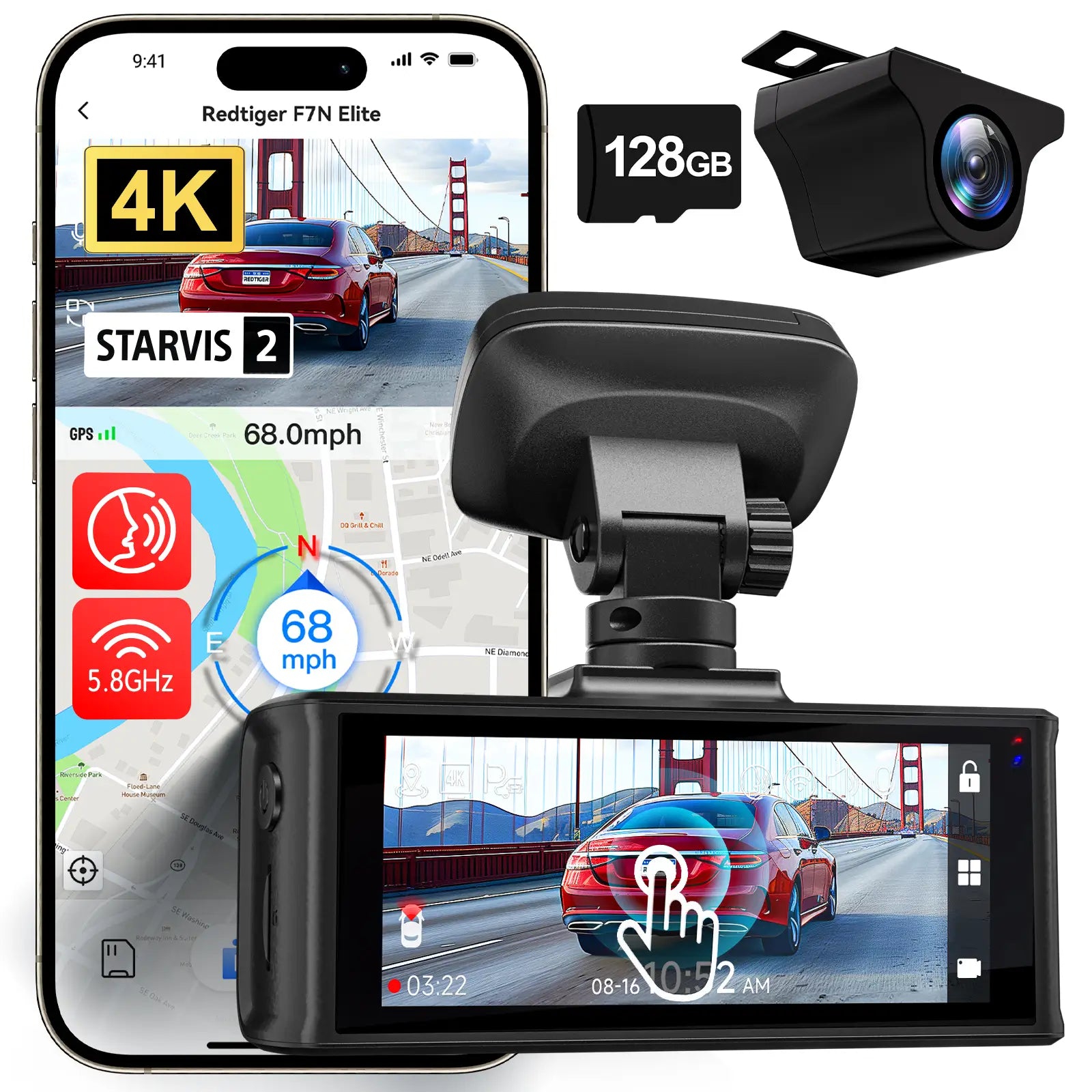 REDTIGER F7N Elite STARVIS 2 4K HDR Front and 1080p Rear Dash Cam
