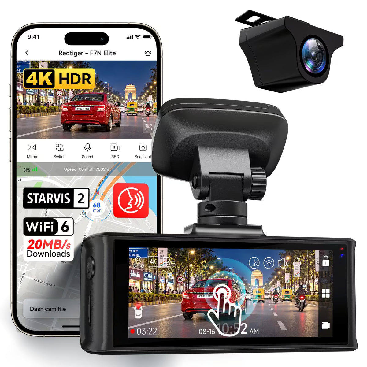 REDTIGER F7N Elite STARVIS 2 4K HDR Front and 1080p Rear Dash Cam F7N Elite