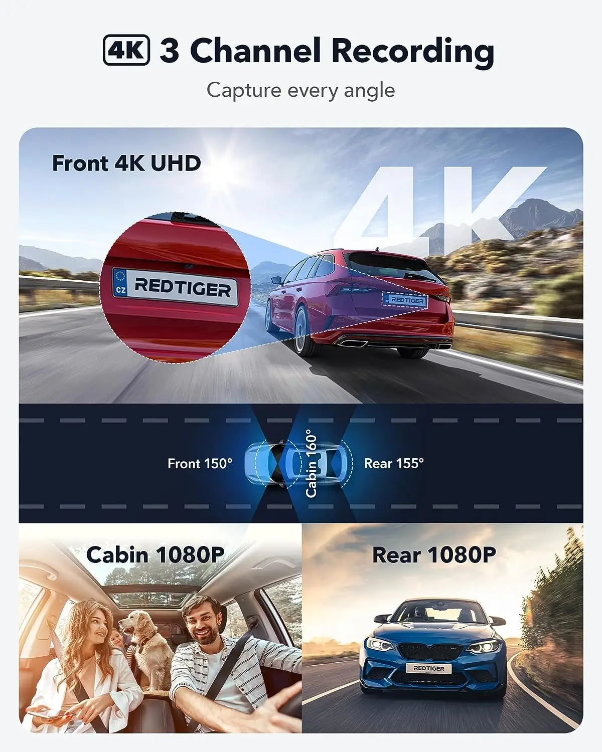 Redtiger F17 4K 3-Channel 5G Wifi Dash Cam