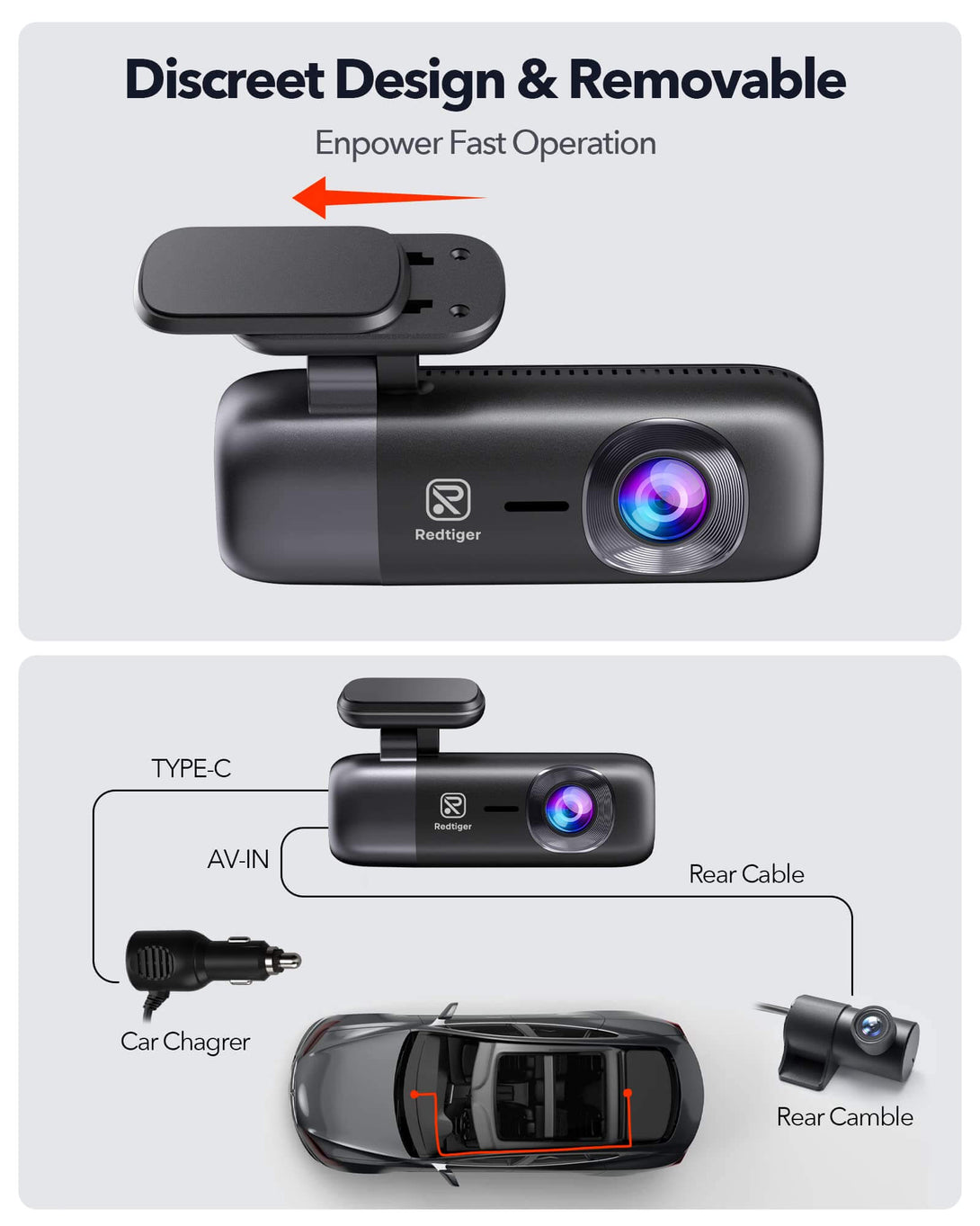 Redtiger F9 4K Dual Front and Rear Mini Dash Cam Hot Sales REDTIGER Dash Cam   